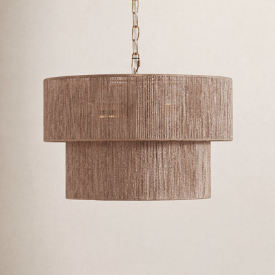17.7" 4-Light Dimmable Drum Chandelier With 2-Tier Ratten Shade