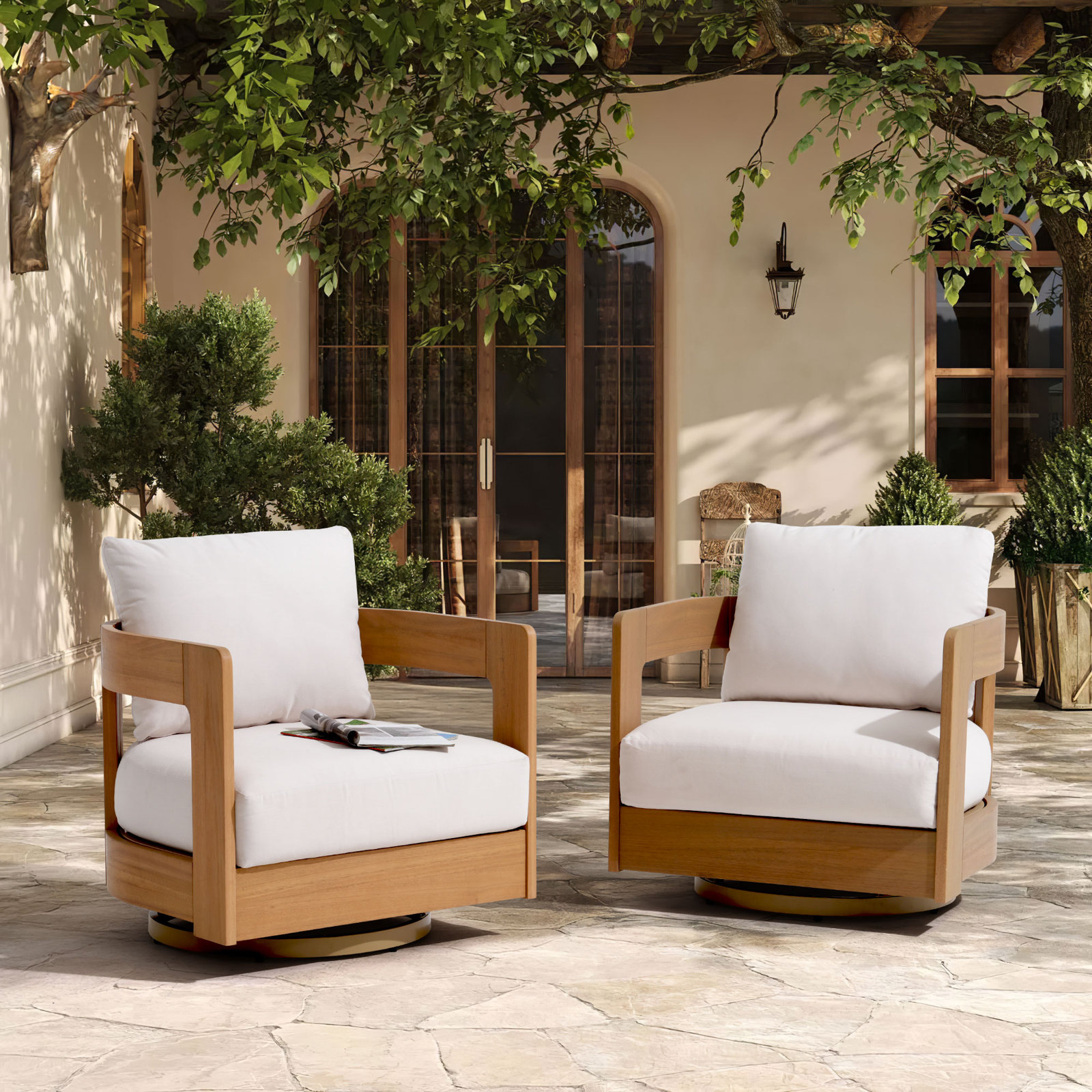 Frances Eucalyptus Swivel Patio Lounge Chair, White