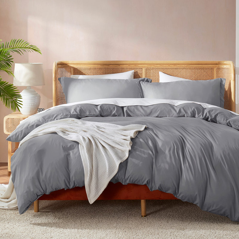 Grey Double Brushed Microfiber Queen Duvet Cover Set