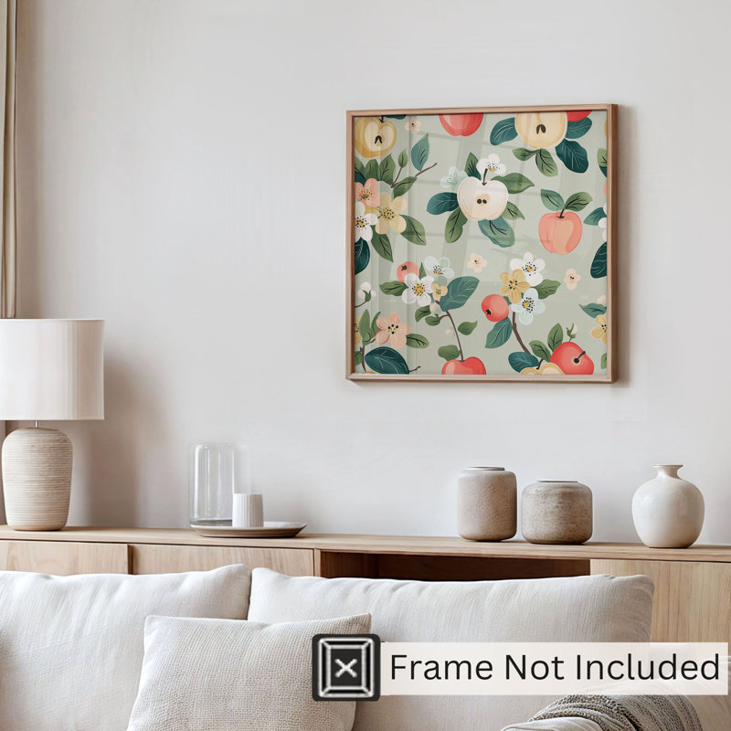 «Food and Kitchen Apples Pattern II», reproduction d'art moderne sans cadre, H 16 po x l 16 po