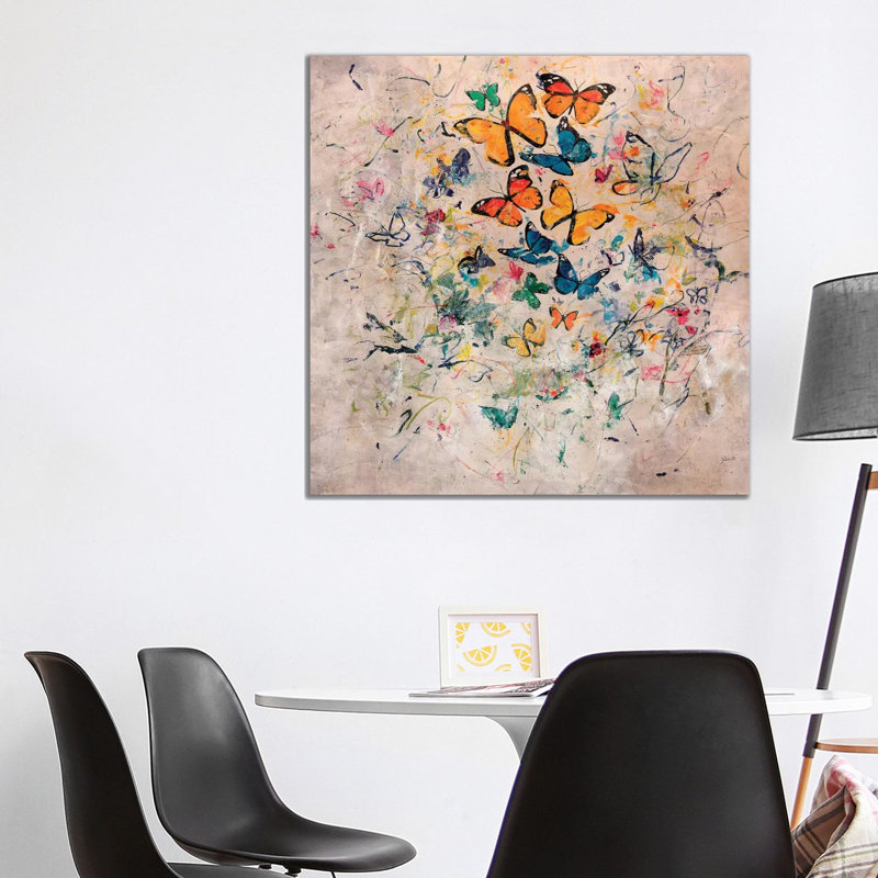 Butterfly Party by Julian Spencer - Wrapped Canvas Painting, 93.98 cm H x 93.98 cm W x 1.91 cm D