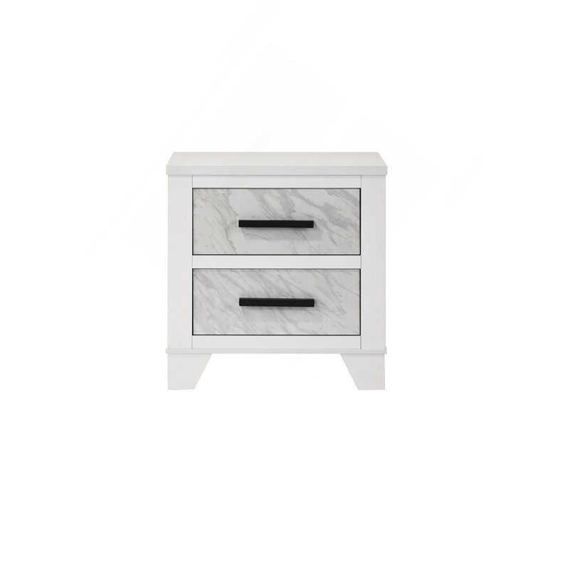 Table de chevet blanche avec poignées noires et barre de chevet