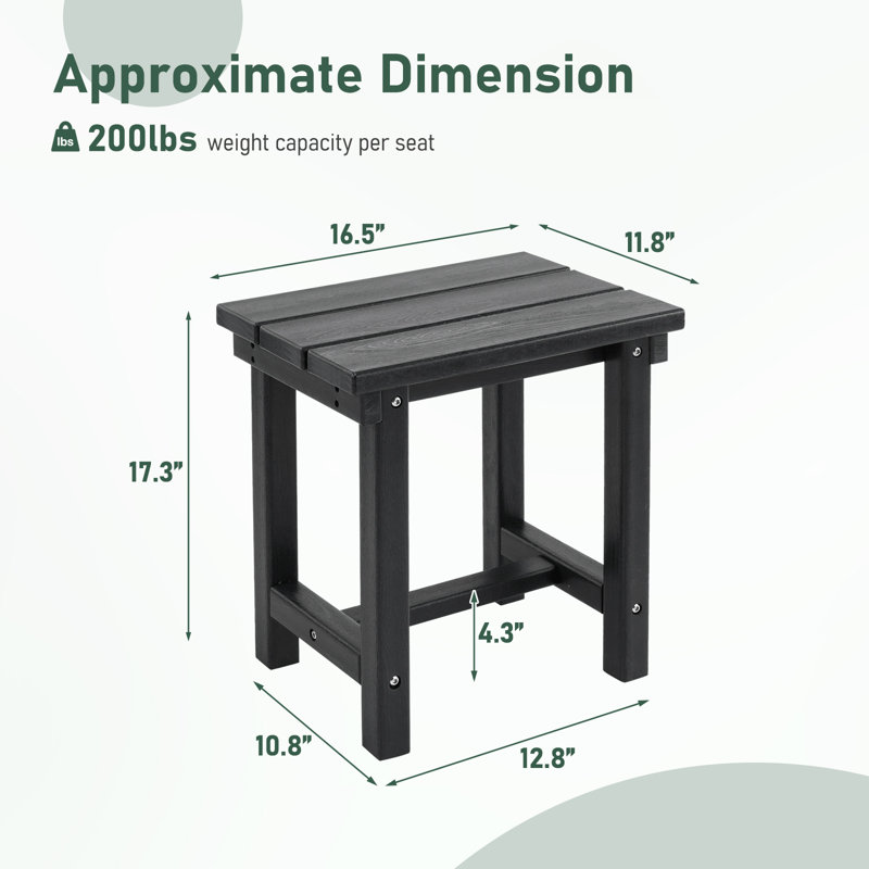 All Weather Adirondack Outdoor HDPE Side Table, Black