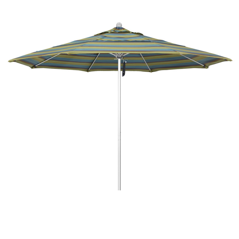 Parasol de marché 11 pi Hibo, Sunbrella® lagon Astoria, Argent anodisé