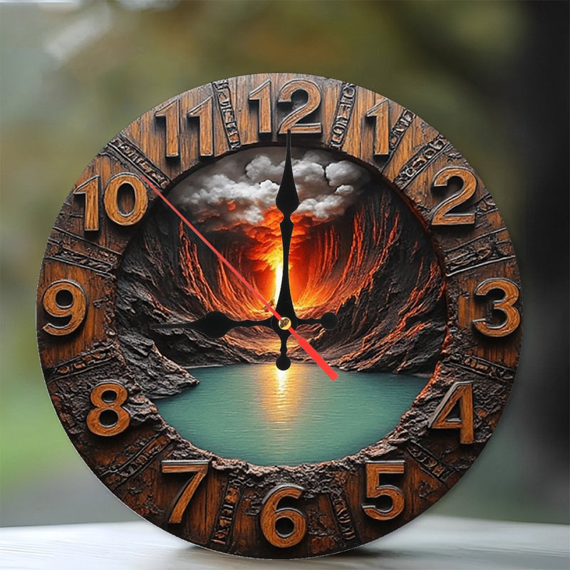 Volcano Lake Landscape Wooden Wall Clock