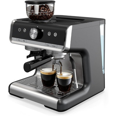 20 Bar Semi Automatic Espresso Machine With Grinder And Milk Frother Wand