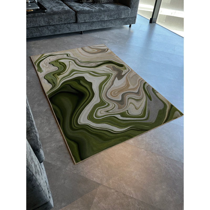 Tapis décoratif vert et beige, Tapis de couloir 3 pi 9,81 po x 9 pi 10,11 po
