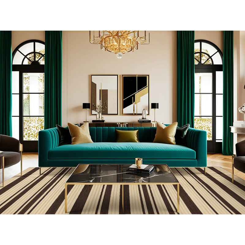  Tapis lavable rayé brun foncé écru, Rond 3 pi