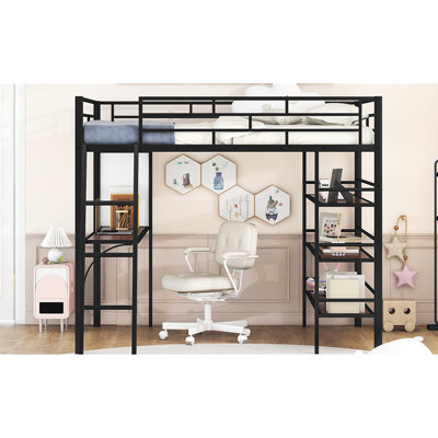 Lit mezzanine en métal Cool Cool avec 3 couches de tablettes et un bureau