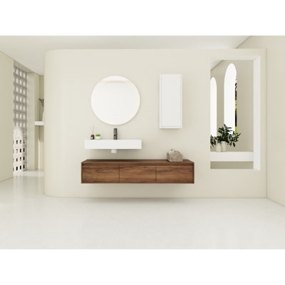 Meuble-lavabo moderne de 60 pouces avec lavabo en résine et armoire latérale, 3 tiroirs de rangement pour salle de bain 60 po