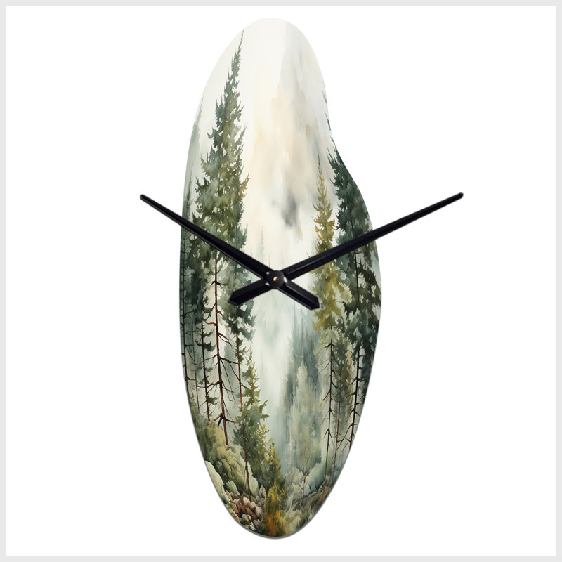 Horloge murale verte Pine Misty Morning II - forme unique, Grand