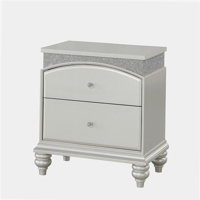 Table de chevet 2 tiroirs Platinum, Argent argent