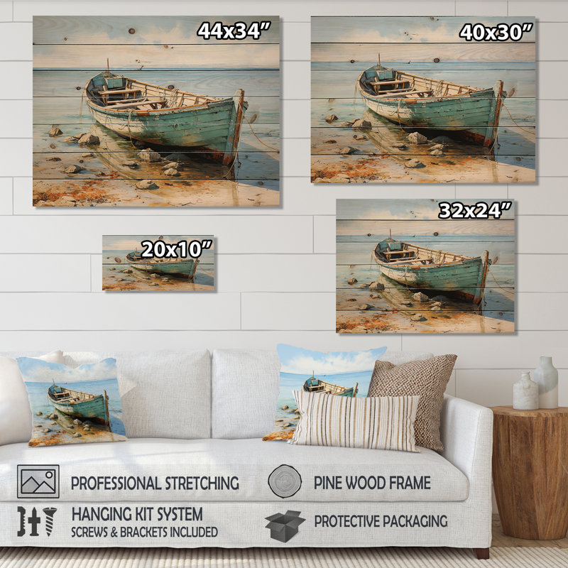 «Laymoune Boat Coastal Melody» sur impression sur bois, H 10 po x l 20 po x P 0,78 po