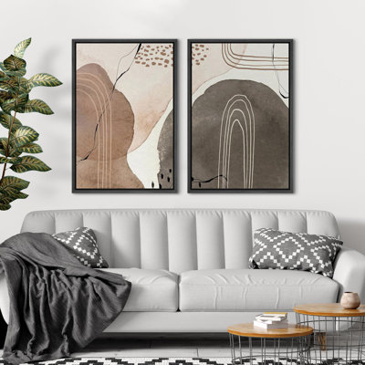 Abstrait, harmonie, tons terreux et lignes élégantes, art moderne, décoration murale, nature nordique, 2 pièces