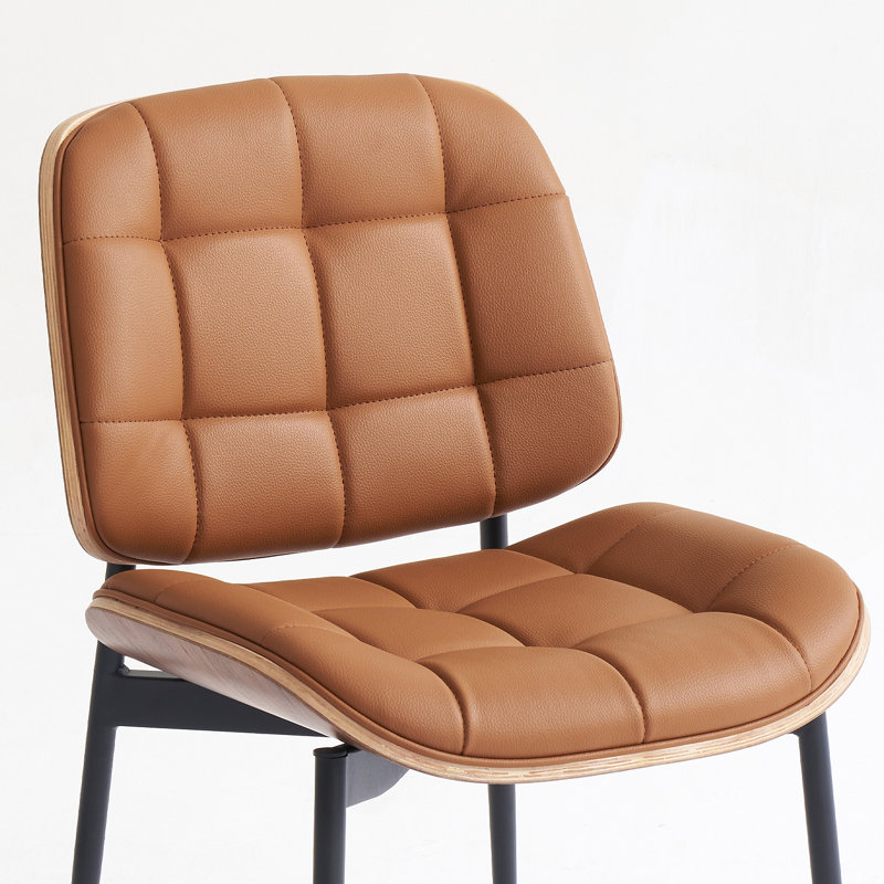 Chaises de salle à manger Mid-Century modernes avec dossier en grain de noyer, ensemble de 4 chaises de salle à manger en similicuir brun avec coussins réglables