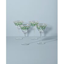 Pair of Eco-Friendly Red and White Handblown Martini Glasses, 'Majestic  Enchantment