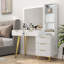 Meuble-lavabo large, bureau de maquillage avec miroir, coiffeuse à 5 tiroirs, coiffeuse à plateau en verre pour chambre à coucher