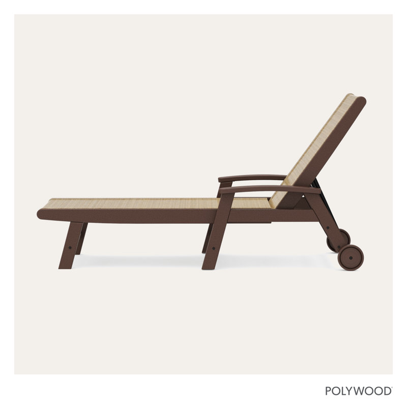 POLYWOOD Coastal Chaise with Wheels, Mahogany, Dune Burlap Revolution®