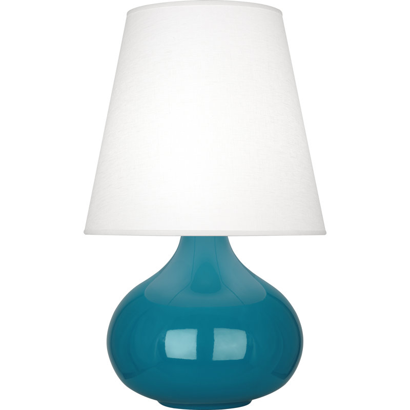 Small June Accent Lamp, Peacock, Oyster Linen