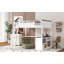 Grand lit mezzanine avec bureau, tablette ouverte et boîte de rangement, station de charge USB, blanc