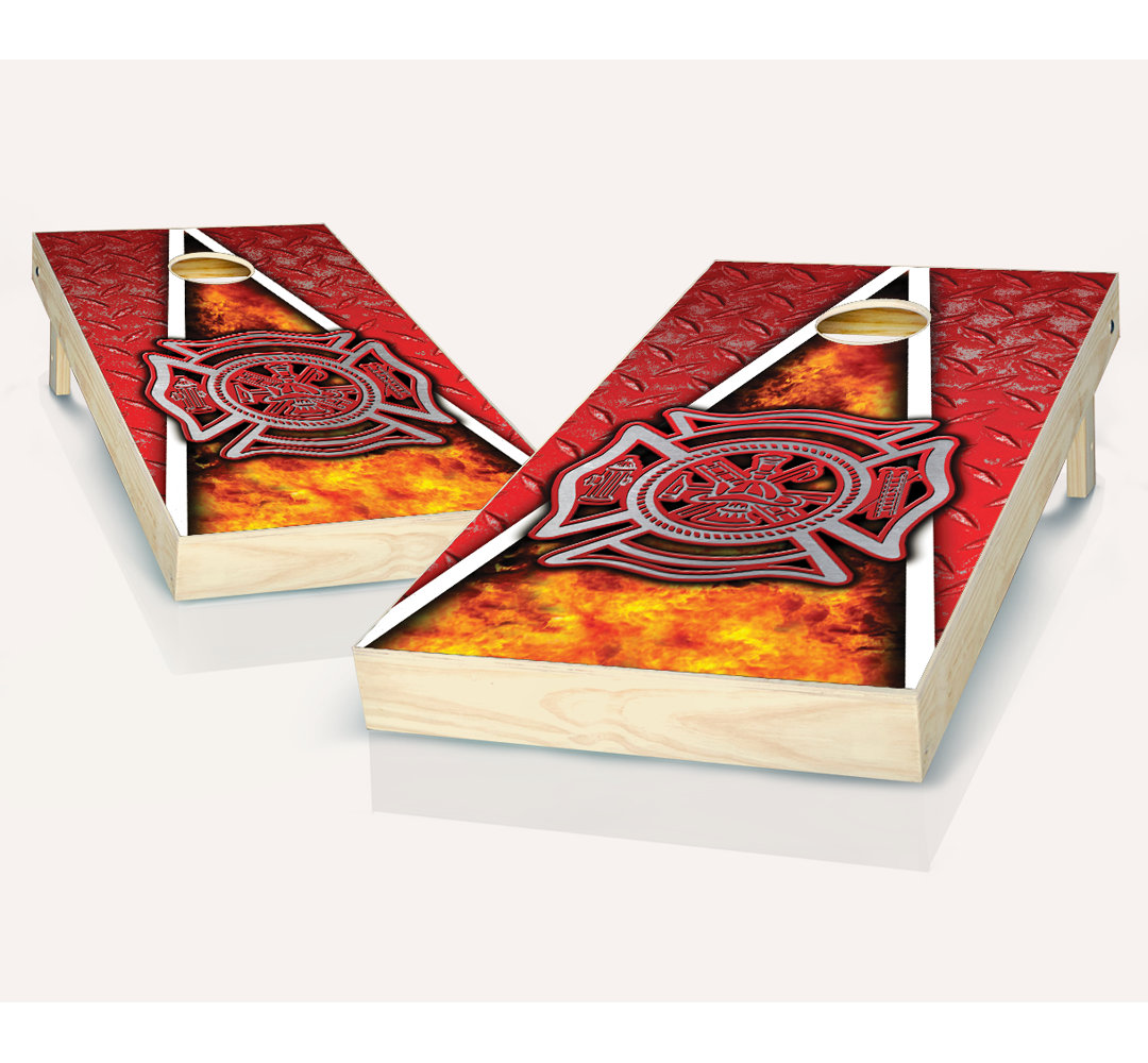 2' x 4' Fireman Solid Wood Cornhole Set with Bags AJJ Cornhole Bag 