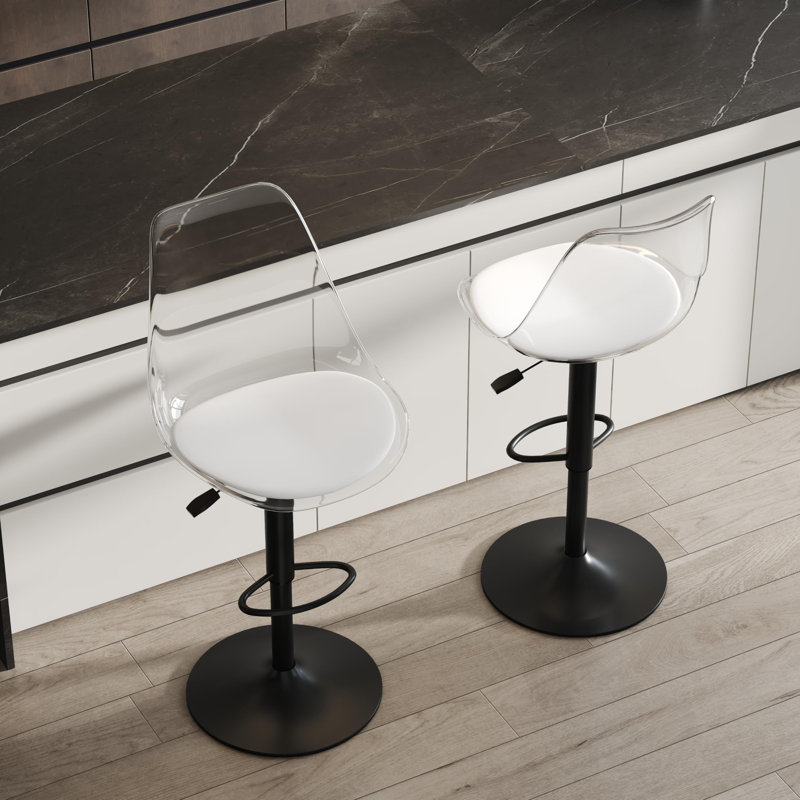Modern Bar Stools Set Of 2, Adjustable Counter Height Bar Stools With Back For Kitchen & Bar, Black