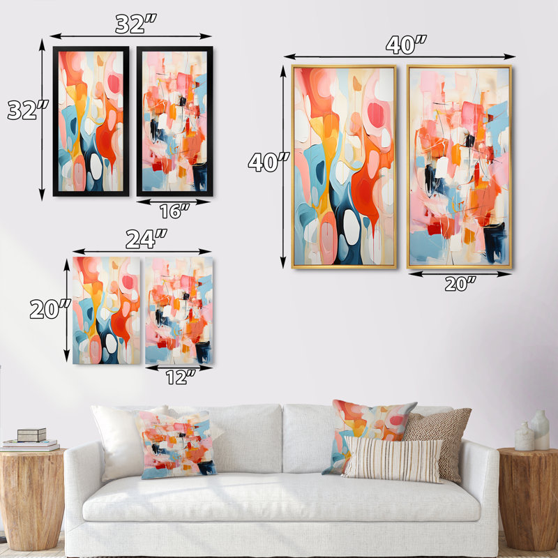 Pink Beige Mid Century Atomic Abstraction " Pink Beige Mid Century Atomic Abstraction " 2 - Pieces on, Wrapped Canvas