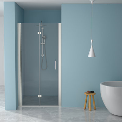 Brushed Nickel Foldable Tempered Glass 36"W X 72"H Shower Door - Water-, Space Efficient, Adjustable Characteristic With Fold -, Enhancing, Attribute