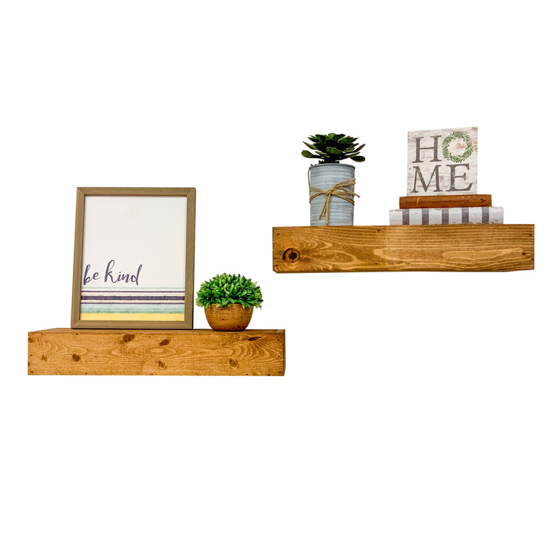 2 Piece Pine Floating Shelf, 3.75" H x 20" W x 6" D, Light Brown