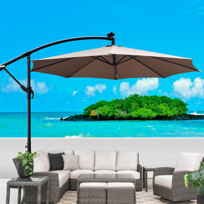 Parasol de patio solaire 10 pi - 8 nervures, protégé, pour terrasse, jardin, abat-jour d'extérieur de 10 pi avec piscine