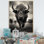 «Gray Buffalo Grazing Giants», reproduction d'art sur toile