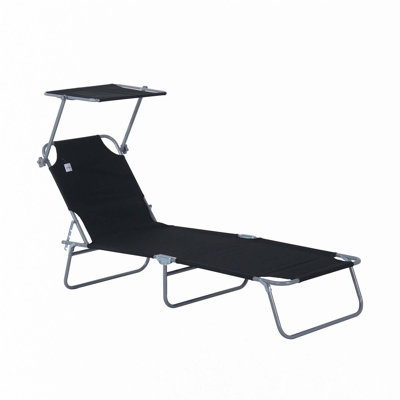 Outsunny Outdoor Lounge Chair, Adjustable Folding Chaise Lounge, Tanning Chair With Sun Shade For Beach, Camping, Hiking, Backyard