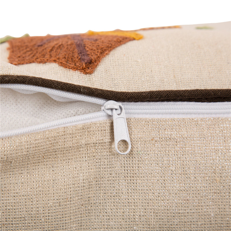 Beige and Brown Embroidered Linen Square Thanksgiving Throw Pillow Set