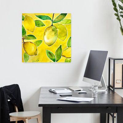 «Bright Lemon Zest Abstract Contemporary Flower Landscape», art mural