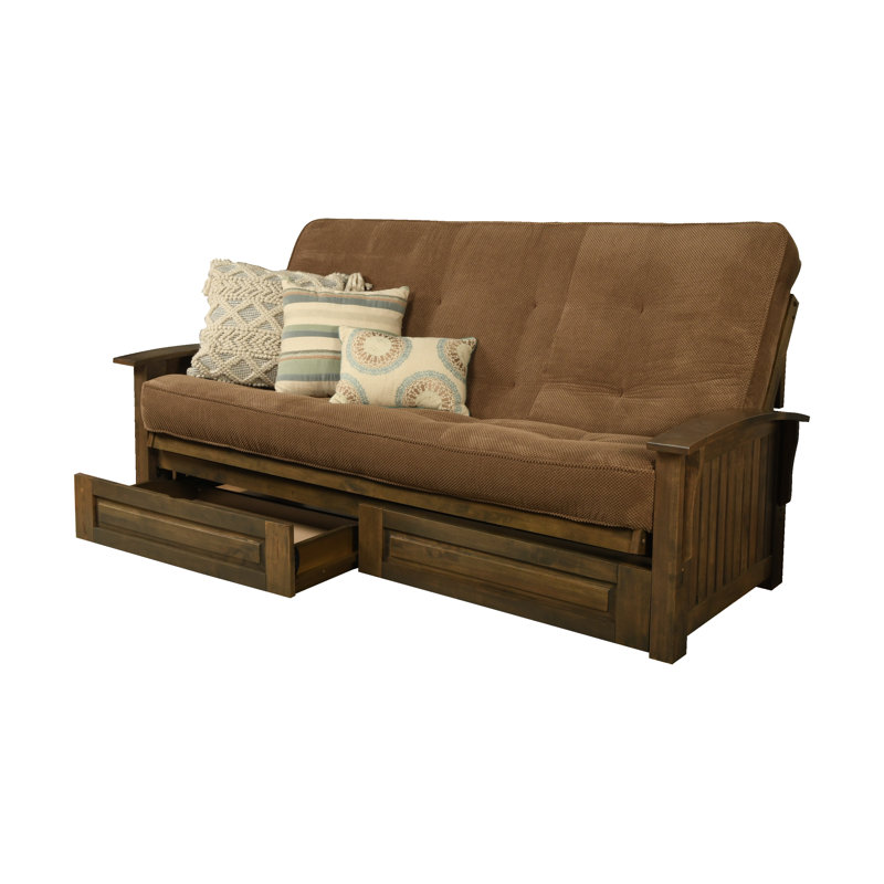 Stratford Queen 89'' Upholstered Futon And Mattress, Marmont Mocha Polyester