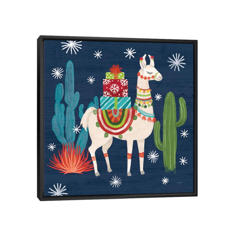 «Lovely Llamas II Christmas» par Mary Urban - reproduction d'art, H 18 po x l 18 po x 1,5 po, Toile avec cadre noir