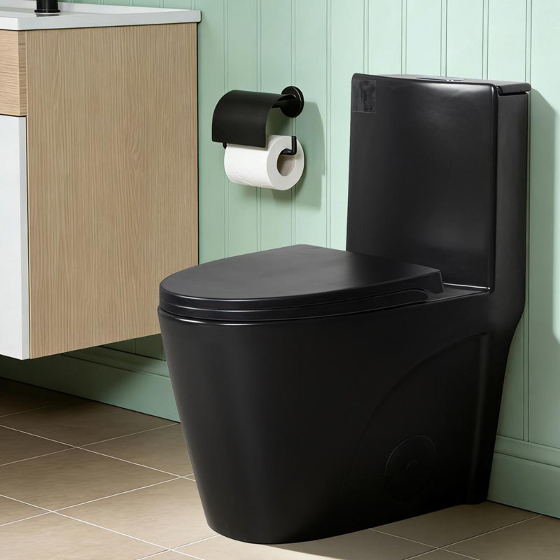 Momei 1.6 GPF Dual-Flush Toilet Modern Elongated One-Piece Toilet (Seat Included), Black