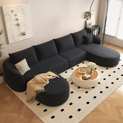 Boneless U Shaped Modern Modular Sectional Curved Sofa with Ottoman, Minimalist Style Comfy Cloud Couch for Living Room Apartment, No Assembly Required Boneless Couches