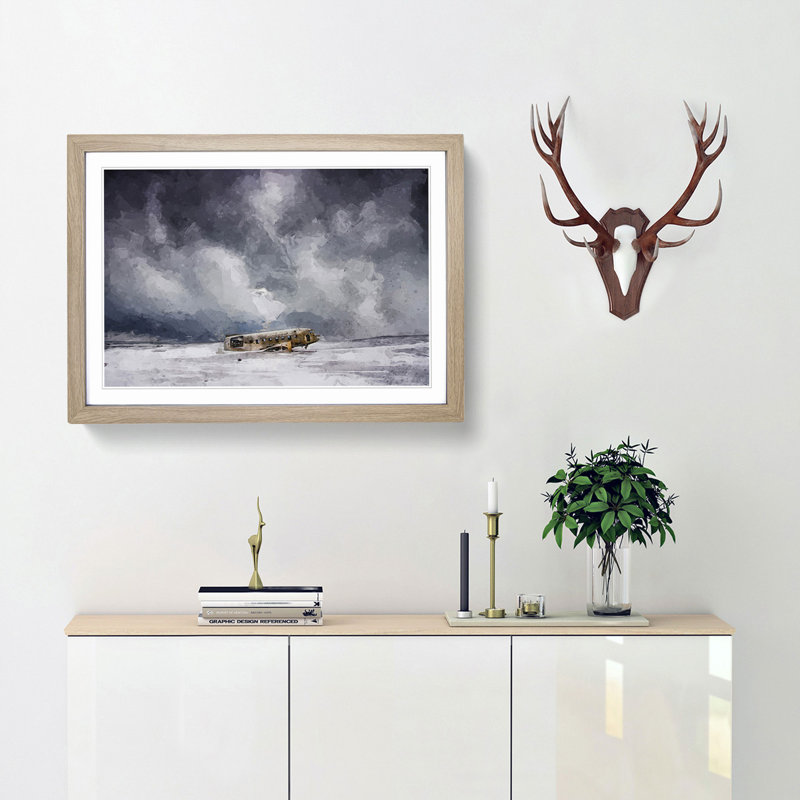 Solheimasandur Plane Wreck in Abstract - Framed Print, 36cm H x 48cm W x 2cm D, Oak Framed