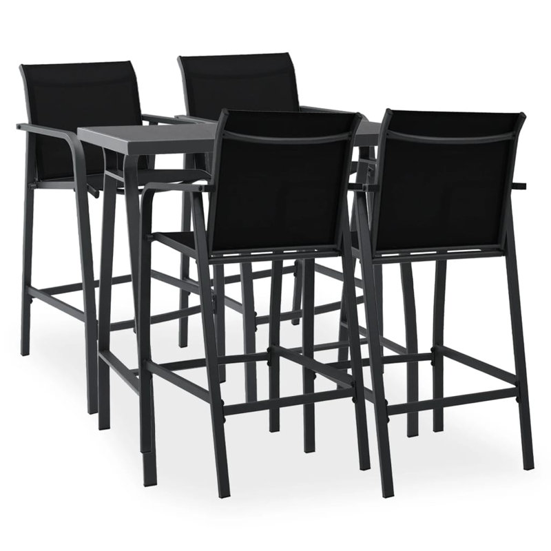 Grabowska 4 - Person Wood Patio Dining Set with Rectangular Table, Black