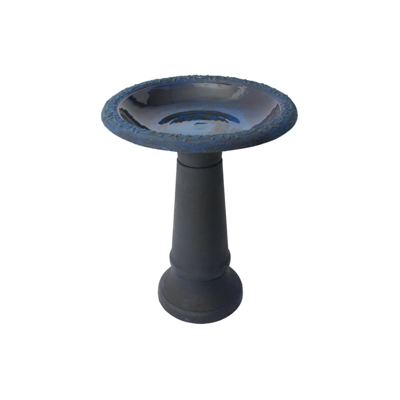 Marbled Glaze Bird Bath, Blue