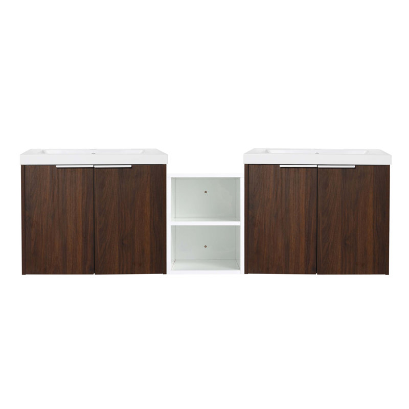 Meuble-lavabo à fermeture en douceur 60 po avec évier, petites tablettes de rangement, armoire combinée de 24 po et 12 po (emballage KD)