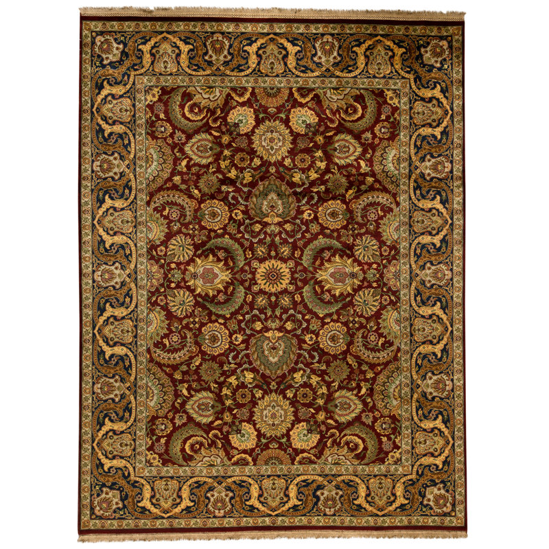 Tapis rouge et noir noué à la main de haute qualité