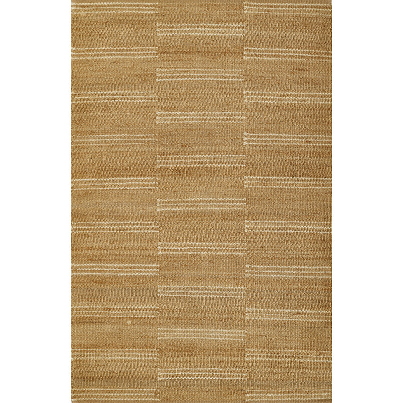 Ivory and Brown Handwoven Wool Chenille Striped Rug 2' x 3'