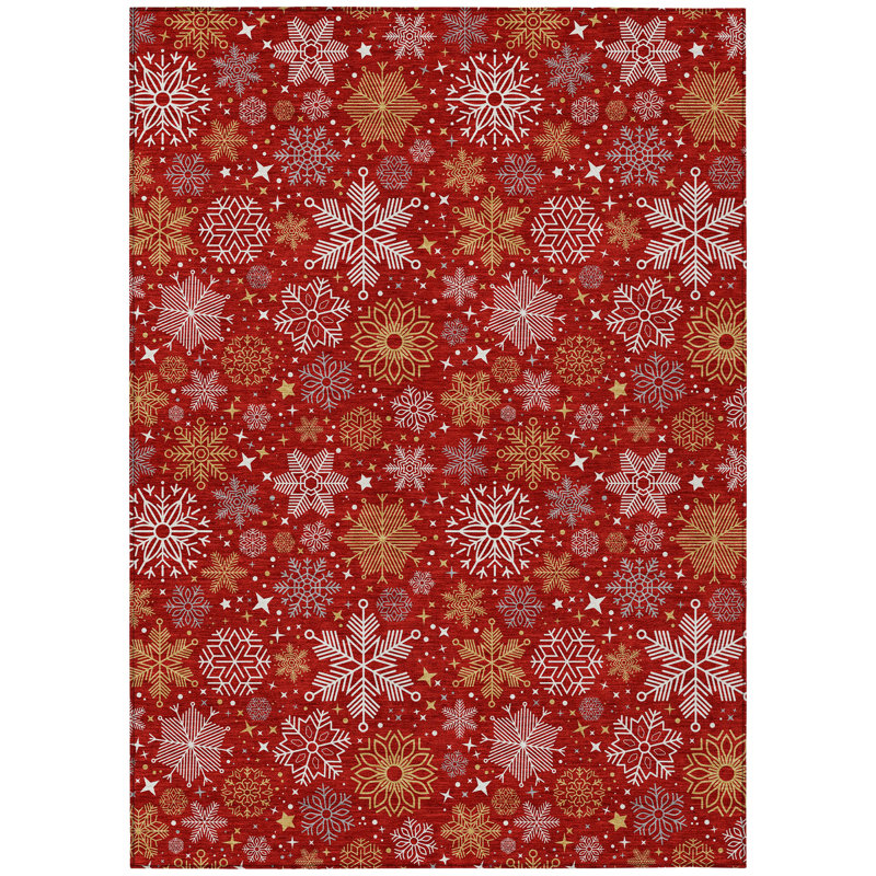 Addison Red 5' x 7'6" Synthetic Washable Indoor/Outdoor Rug