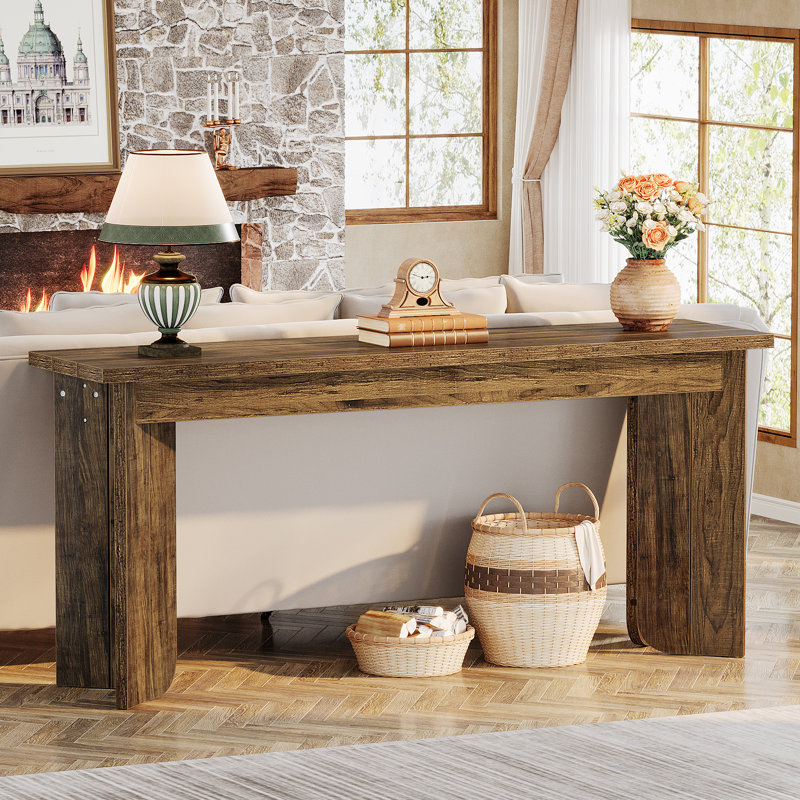 Ezekeial 70.9" Console Table Farmhouse for Living Room, Hallway, Foyer, Rustic Brown