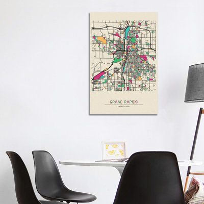 Grand Rapids, Michigan Map by Ayse Deniz Akerman - Wrapped Canvas Print