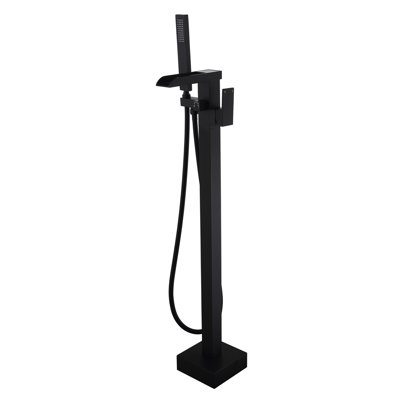 High Flow Tub Filler Faucet With Handheld - Matte Black Stainless Steel, Waterfall Spout, Rust & Corrosion For A Luxury Bathing Room Freestanding Shower Black, Flow, Luxurious Bath