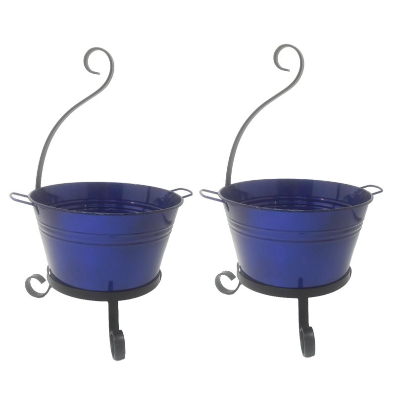 Pot à fleurs 2 pièces Waukesha, Bleu verni, 2