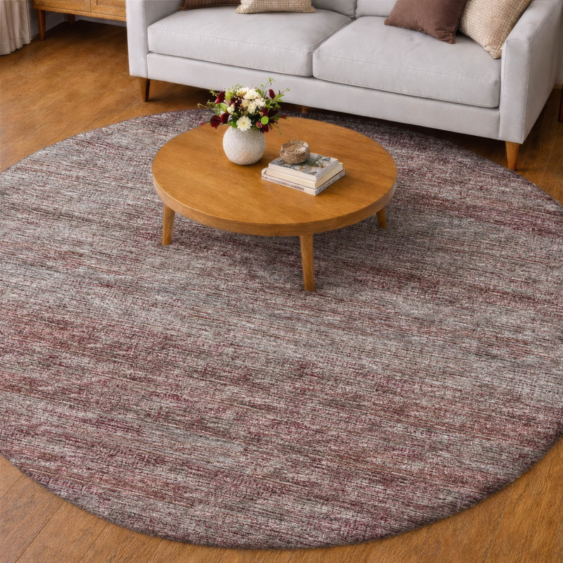 Premium Machine Washable Dream Shag Horizontal Bars Rug, Burgundy, 8' Round